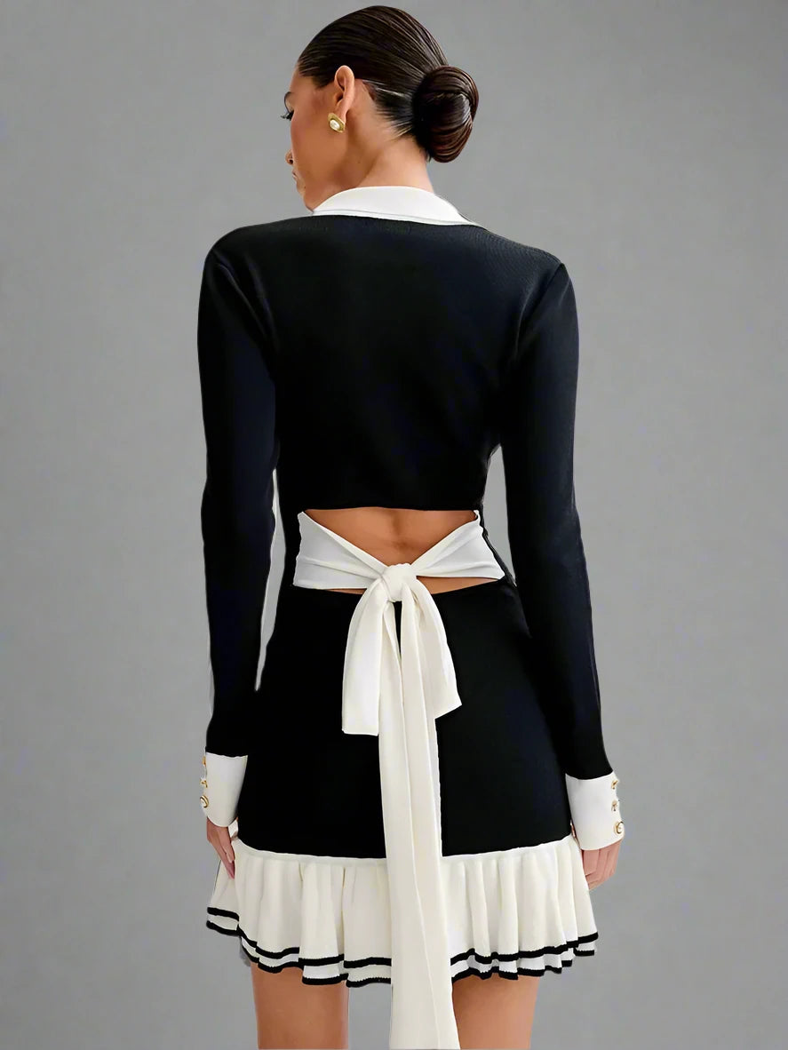 Isadora Ruffled Bow Knit Mini Dress