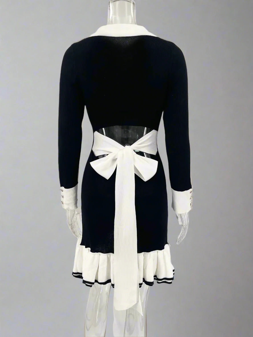 Isadora Ruffled Bow Knit Mini Dress