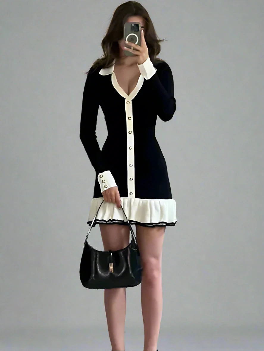 Isadora Ruffled Bow Knit Mini Dress
