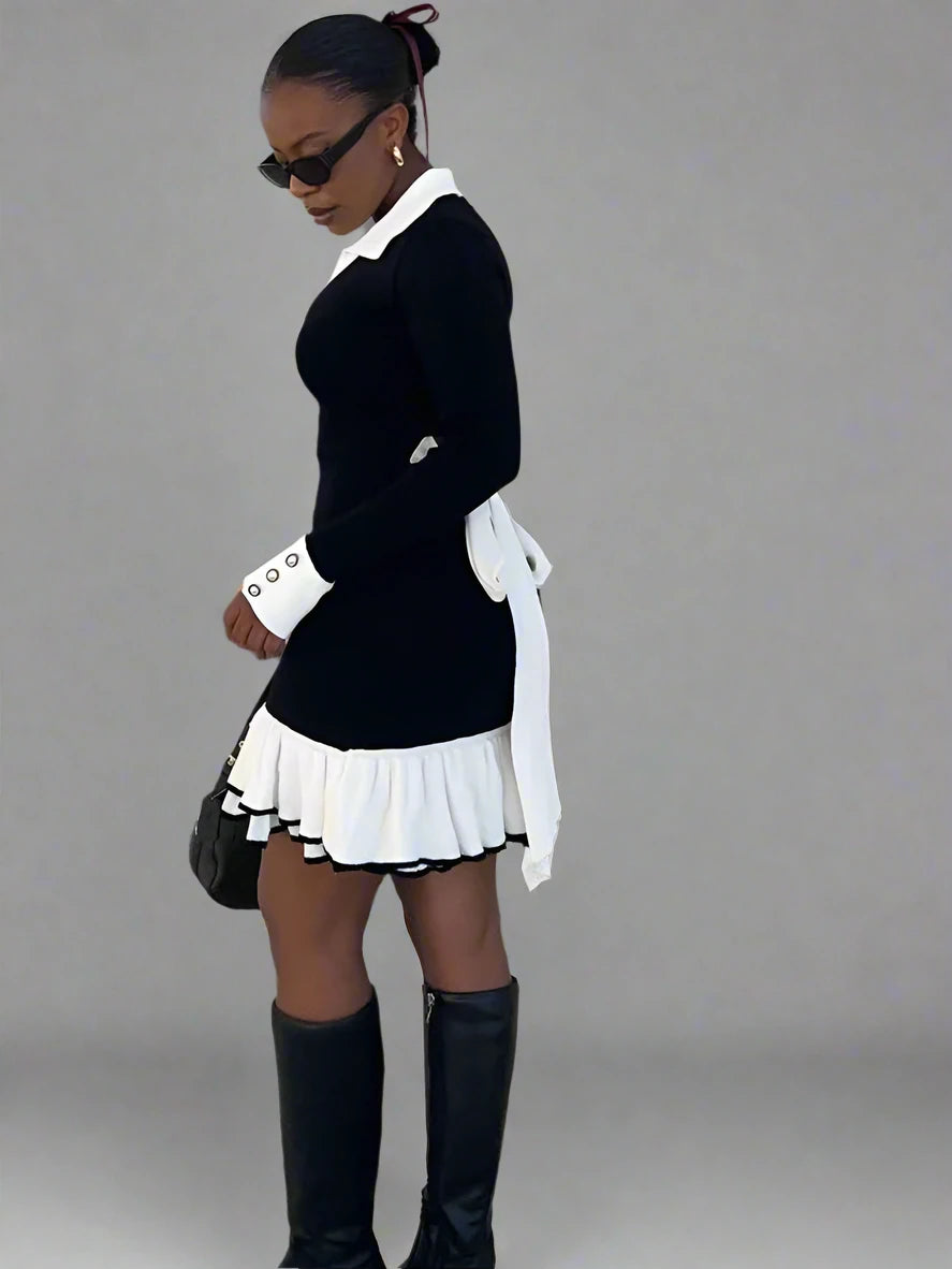 Isadora Ruffled Bow Knit Mini Dress