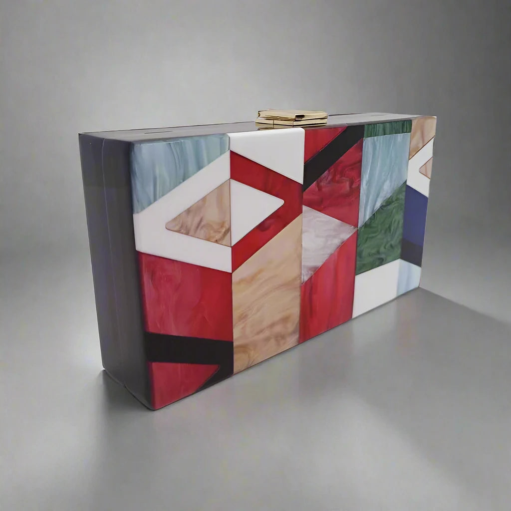 Aurora Glimmer Acrylic Clutch with Gold Chain